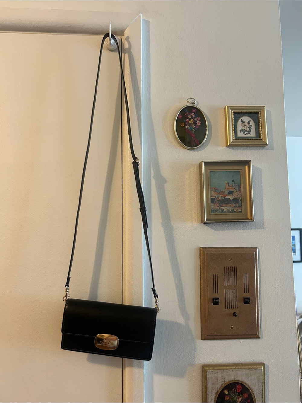 Black Coach Leather Crossbody Bag with Gold Clasp